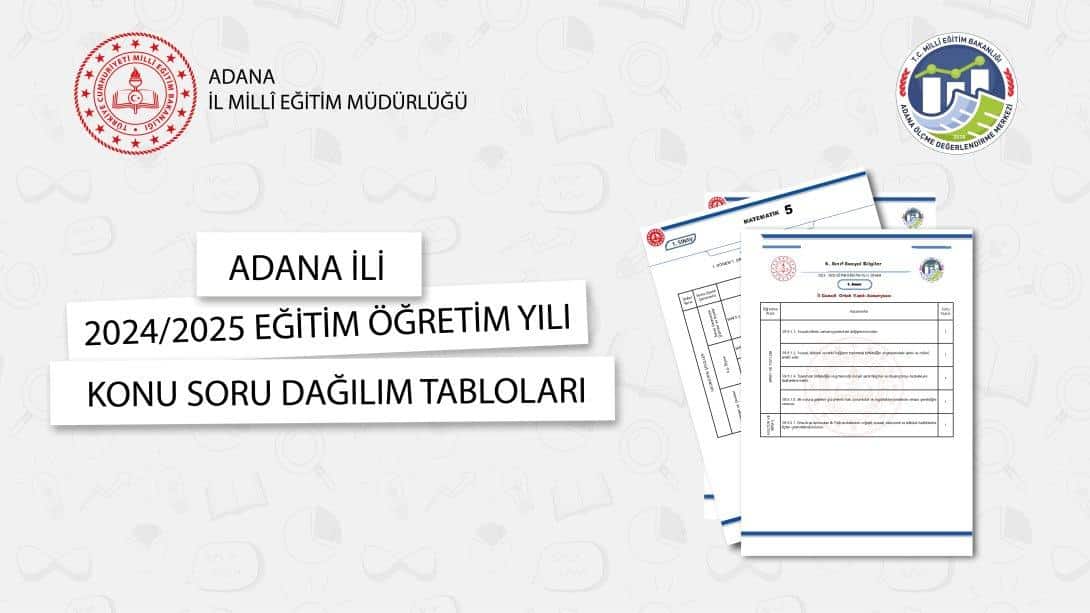 2024-2025 Eğitim Öğretim Yılı Adana İli Konu Soru Dağılım Tabloları